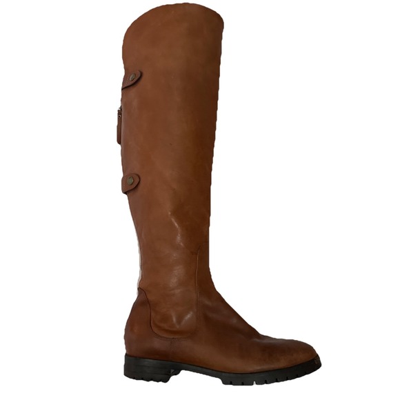 Cole Haan Leather Riding Boots Womens 6.5 Brown Foldover Wool Lined Knee NikeAir - Picture 1 of 16